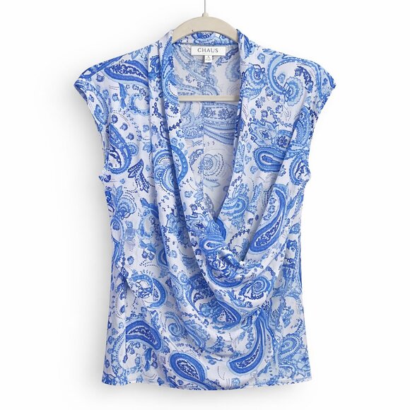 Chaus New York Blue Paisley Draped Sleeveless Blouse NWT S - Picture 2 of 8